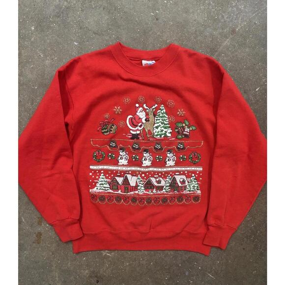 Hanes Other - Vintage Hanes Christmas sweatshirt Santa reindeer Snowmen Men’s M